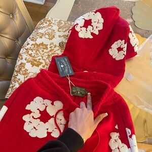 Red Hoodie with White Floral Design